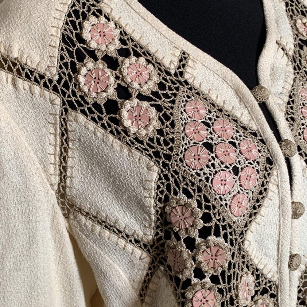 Vintage 1980s Lim’s- Patchwork/Crocheted Button E… - image 3